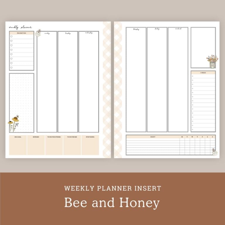Honey and Sunflower Printable Weekly Planner Pages